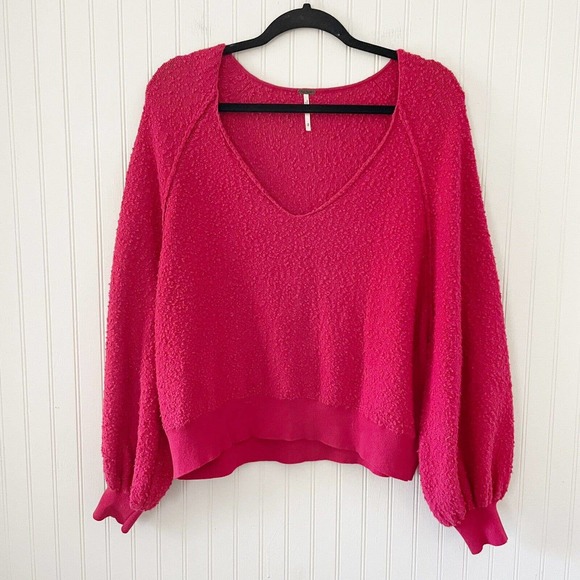 Free People Sweaters - Free People XS Found My Friend Boucle Nubby Crop Dolman Pullover Sweater Red